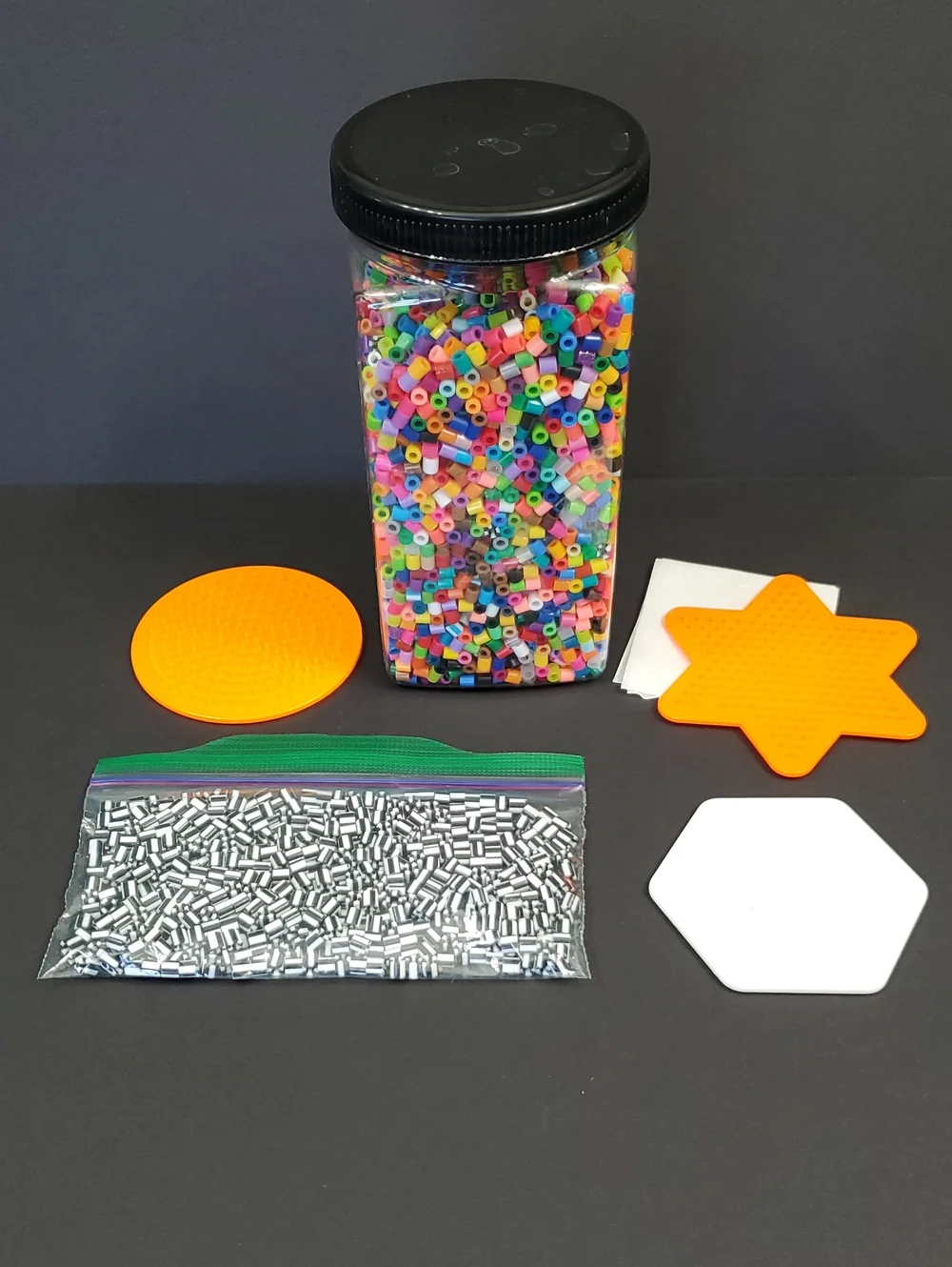 Multi-Colored Perler Beads Container Striped Perler Beads Bag 3 Pegboards